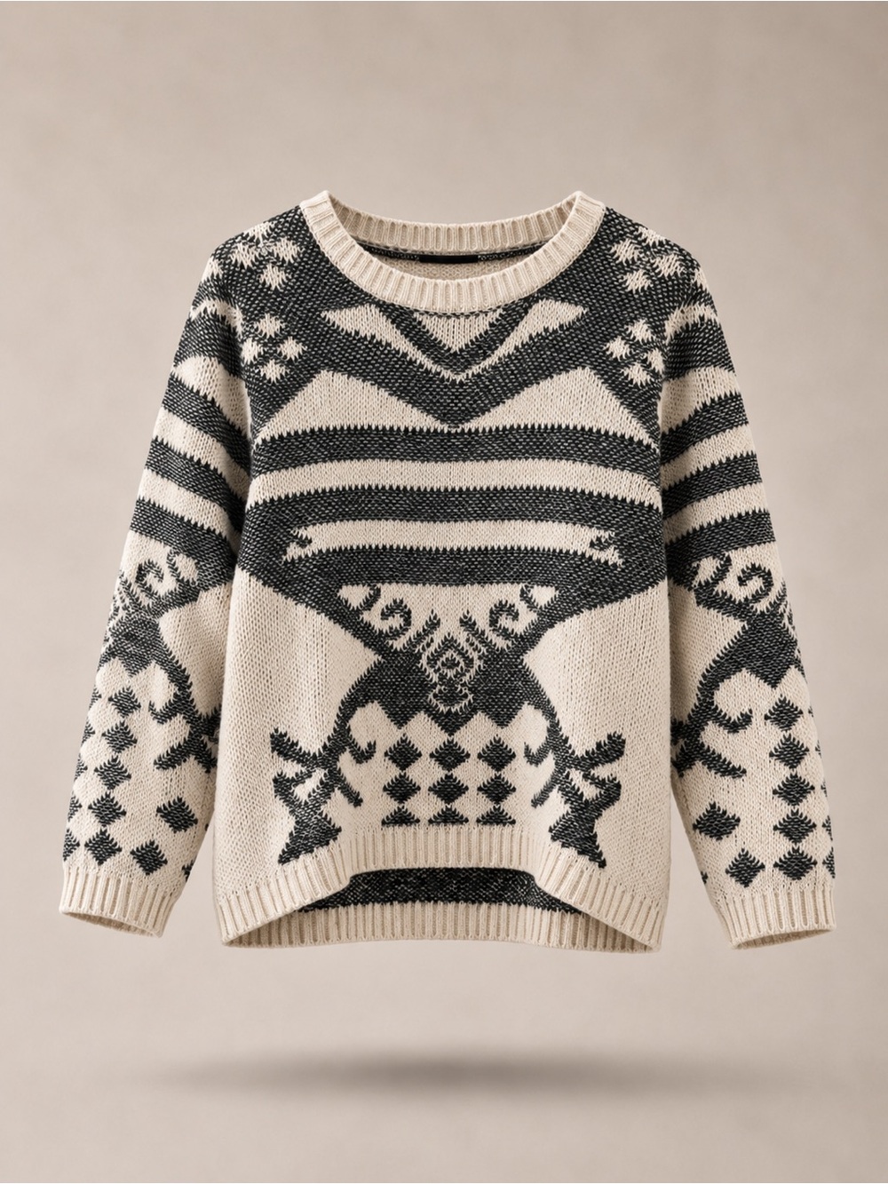 Madison Cream and Black Geometric Knit Sweater petite